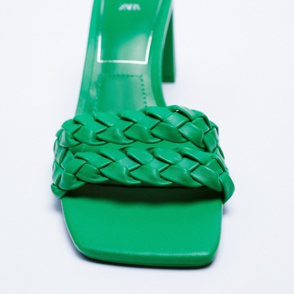 Zara green heeled woven sandals high heels - Picture 4 of 7